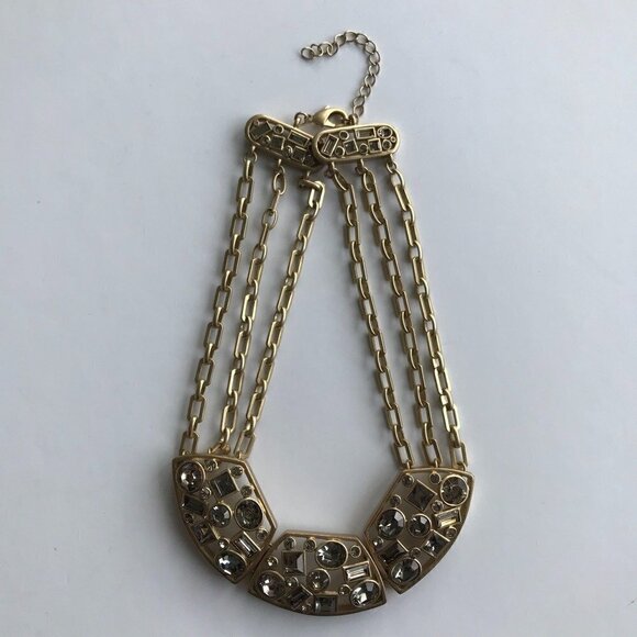 Statement Piece Necklace Costume Jewelry Brushed Gold tone, Taupe Gems  21"- 24" - Picture 2 of 16